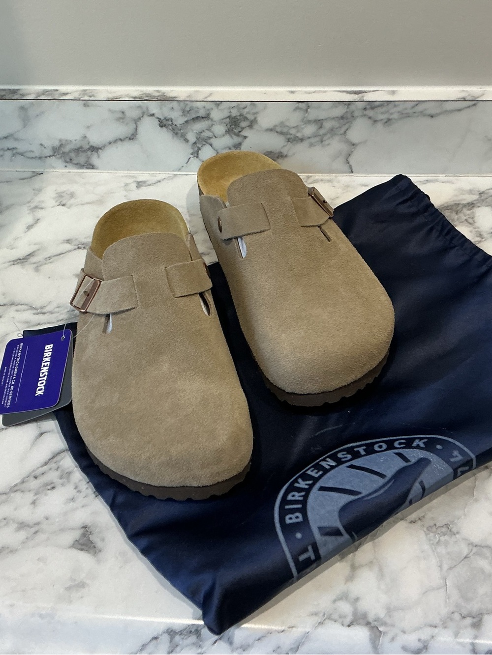 Birkenstock Taupe Suede Boston Clog - Men's Slip-On